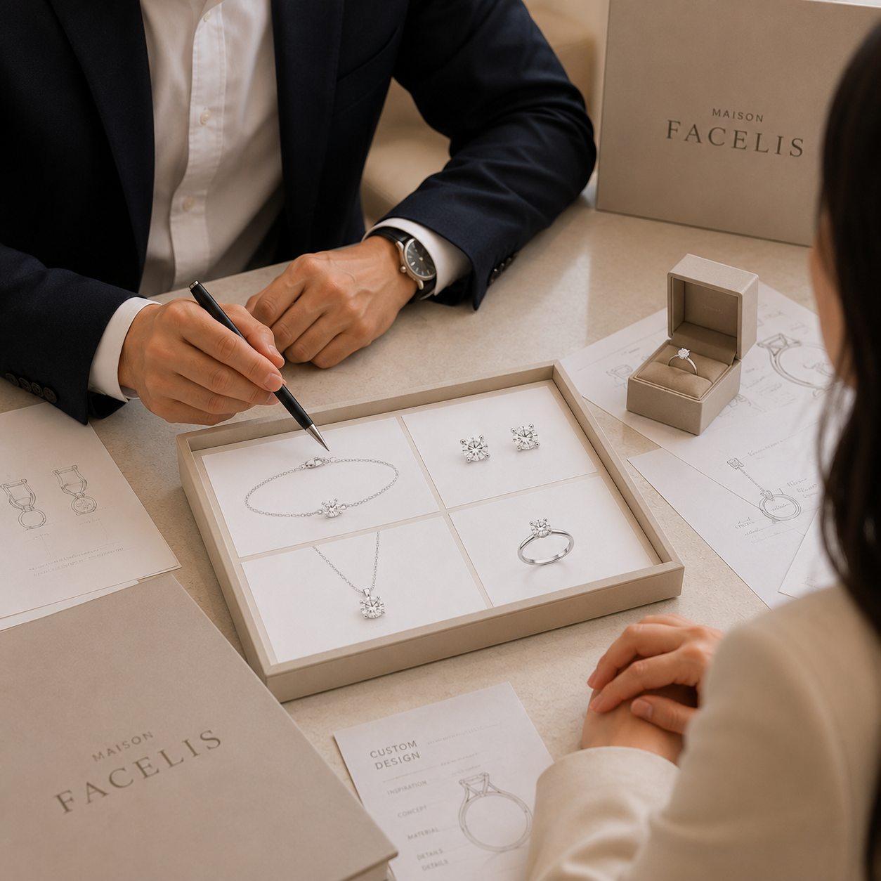 Private jewellery consultation at the Maison Facelis atelier in Bangkok